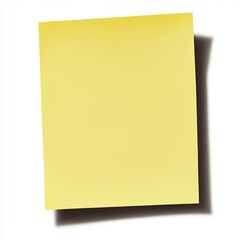 A blank yellow sticky note with a subtle shadow, perfect for reminders or notes.