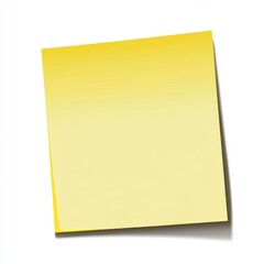 A blank yellow sticky note with a slight shadow on a white background, perfect for notes or reminders.