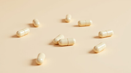 Image of multiple capsules of magnesium glycinate on a surface.