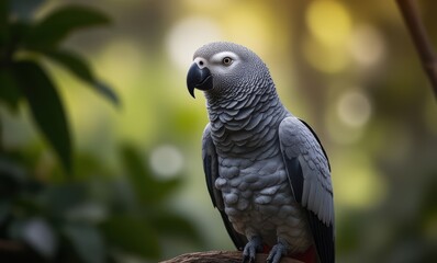 Gray parrot perched amidst greenery
