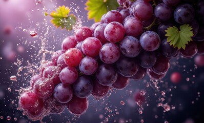 Vibrant grapes splashing in water