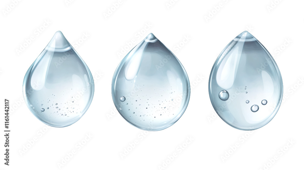 Aufkleber three realistic transparent water drops with air bubbles inside isolated on transparent background f