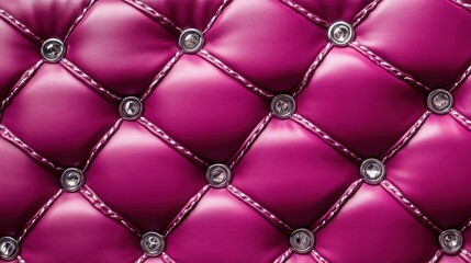 Obraz premium Close-up of fuchsia quilted leather upholstery with silver studs.