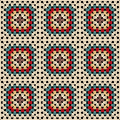 Pattern with crochet granny square wallpaper handmade decorative art design print
