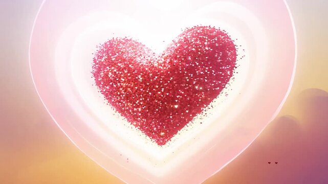 Czerwone serca w formie cząsteczek układają się w jedno duże serce, symbolizując miłość i zjednoczenie, idealne na Walentynki.
