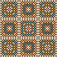 Pattern with crochet granny square wallpaper handmade decorative art design print