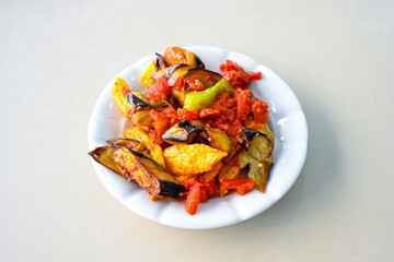 Turkish style mixed vegetable fried with yoghurt (Yogurtlu Karisik Kizartma) Karisik yogurtlama.