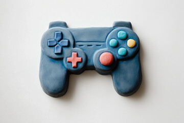 joystick controller made from Plasticine modeling clay isolated on white background