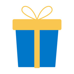 A blue box with a yellow bow on top. It is a gift box