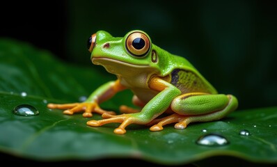 Green tree frog on a leaf