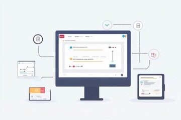 Illustration of a modern digital interface with various devices showcasing data management and connectivity.