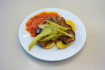 Turkish style mixed vegetable fried with yoghurt (Yogurtlu Karisik Kizartma) Karisik yogurtlama.