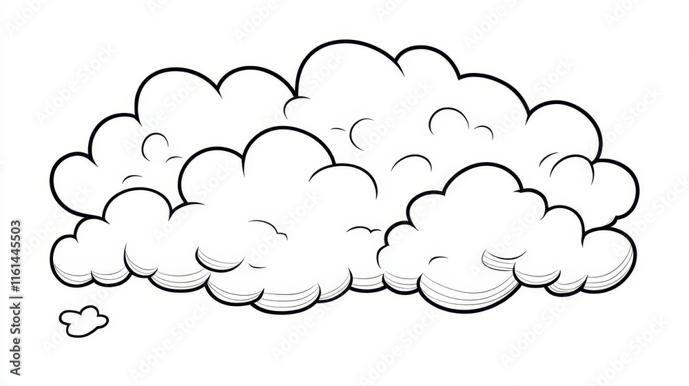 Wall mural black and white vector style line drawing of a single cloud outline for coloring activities
