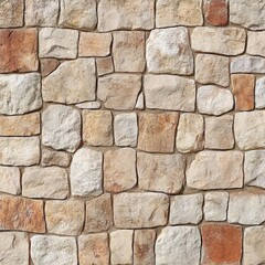Fototapeta premium This natural stone wall features a mix of light and dark stones with unique textures, providing a rustic aesthetic ideal for outdoor environments or architectural designs