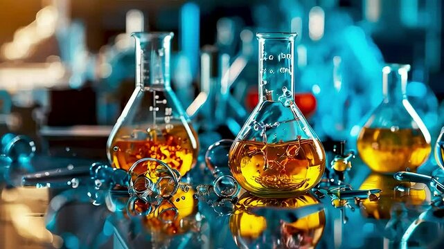 beakers  and  bottles  in a lab