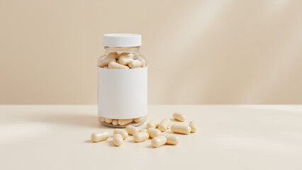 Magnesium Glycinate capsules displayed on a table with sunlight streaming through.
