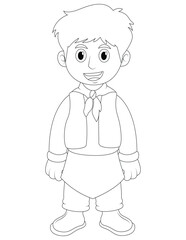 In Buenos Aires, Argentina, the child wears a traditional Argentine outfit, such as gaucho clothing (loose pants and a shirt), traditional Argentine outfit, coloring page for kids. Boy coloring page 
