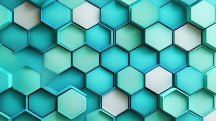 Fototapeta premium Abstract teal and white hexagonal pattern.