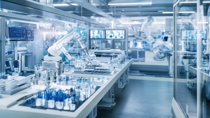 Fototapeta premium Modern robotic laboratory with advanced equipment and machinery.