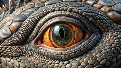 Naklejka premium Intricate Lizard Eye Close-Up Detailed Scales Textures Vivid Colors Wildlife Nature Macro