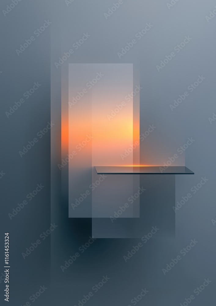 Wall mural a blurry image of a shelf with a glass shelf and a light shining on it