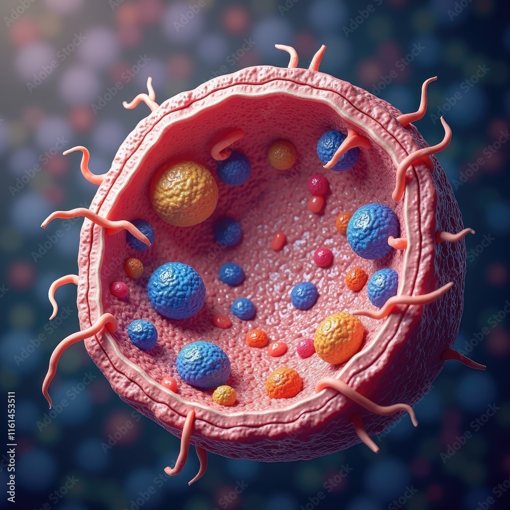 Poster microscopic view of cell inner workings revealing organelles and structures