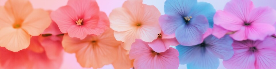 Fototapeta premium A colorful bouquet of flowers with a pink and orange flower in the middle. The flowers are arranged in a row, with the pink and orange flower in the middle of the row