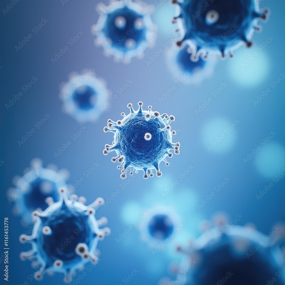 Aufkleber Microscopic view of viruses 3D render