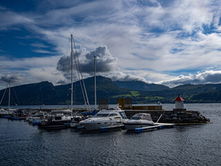 Fototapeta premium Photo of the village and port of Volda, municipality in the province of More og Romsdal, Norway.