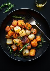 A plate of food with a fork on it