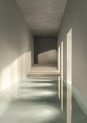 Fototapeta premium A long hallway with a pool of water in the middle