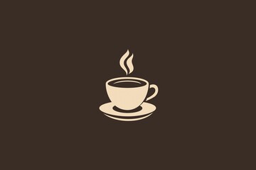 Fototapeta premium .Logo of a cup of hot coffee on a brown background