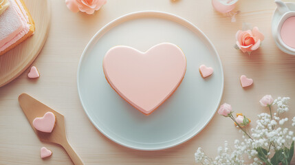 Sweet heart-shaped cake and pink roses. Perfect for Valentine's Day!