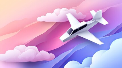 Lowpoly plane flying in the sky with clouds Vector illustration for travel or aviation design