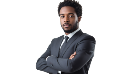 Studio portrait of a serious african american businessman crossing his arms on a transparent background