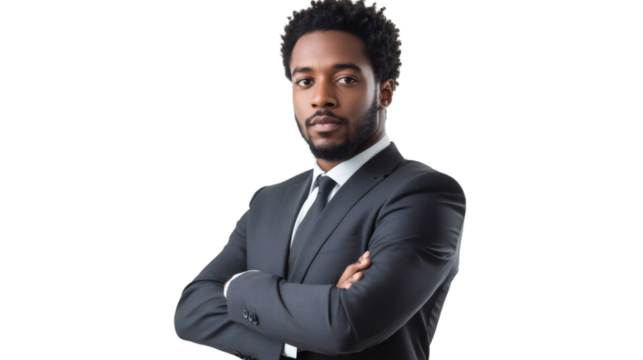 Studio portrait of a serious african american businessman crossing his arms on a transparent background