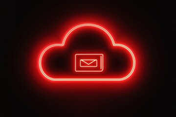 Stylized neon red cloud symbol with an envelope, representing email and cloud storage concepts.