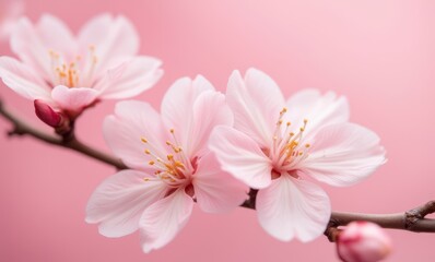 Delicate pink cherry blossoms in bloom.