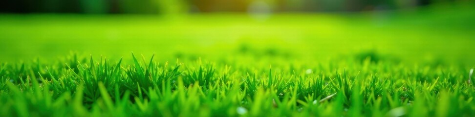 Fototapeta premium a close-up shot of a well-manicured green lawn with a subtle hint of sunlight filtering through, outdoor texture, lush, leafy greens