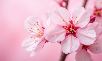 Delicate pink cherry blossoms in bloom