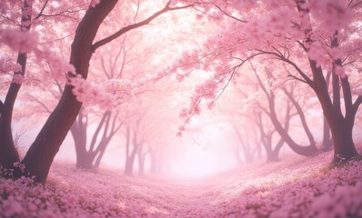 Serene cherry blossom path in spring.