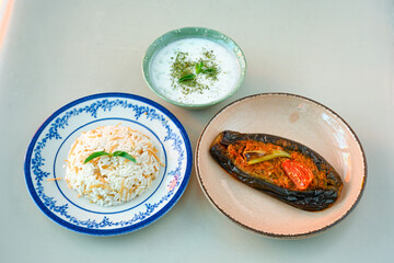 Traditional delicious Turkish food; Meat and Eggplant dish, (Turkish name; Karniyarik )