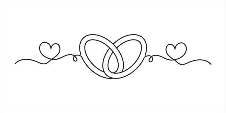 Elegant wedding rings with connected hearts line art design. Perfect for wedding invitations, romantic celebrations, anniversaries, love-themed decorations, and engagement announcements. - Powered by Adobe