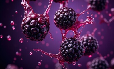 Blackberries splashing in vibrant liquid