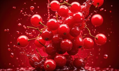 Vibrant red berries splashing in motion