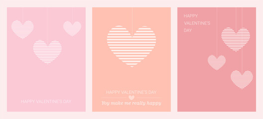 Valentine's Day gift card set. Modern minimalist design with hearts.Vector illustration.