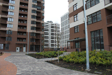 apartment buildings in a residential area of ​​the city of Kyiv, Ukraine, modern new skyscrapers