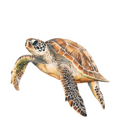 Fototapeta premium Sea turtle watercolor illustration, swimming gracefully. .png transparent background