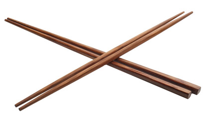 A pair of wooden chopsticks, isolated on a white background, showcasing their simple, elegant design