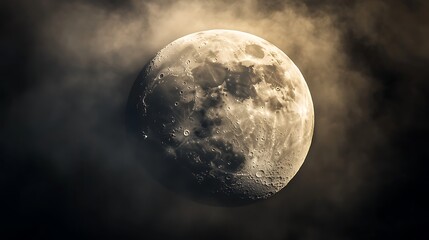 Gibbous Moon Partially Obscured By Clouds